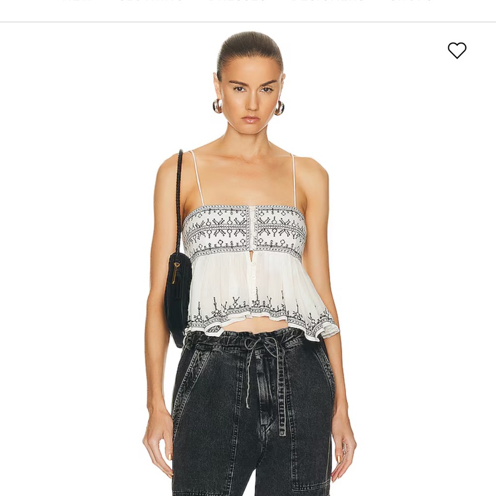 Women's White and Black Embroidered Top